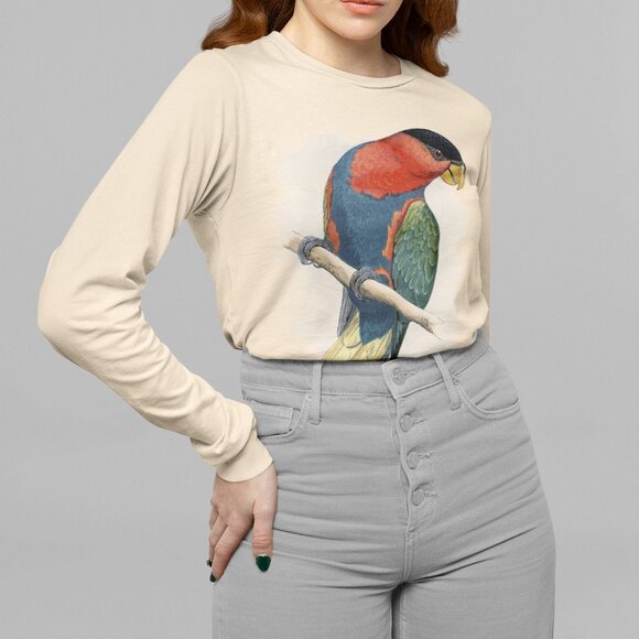 Outfit Bits Tops - Black-capped Lory Vintage Parrot Print Long Sleeve Graphic Tee T-shirt S M L XL